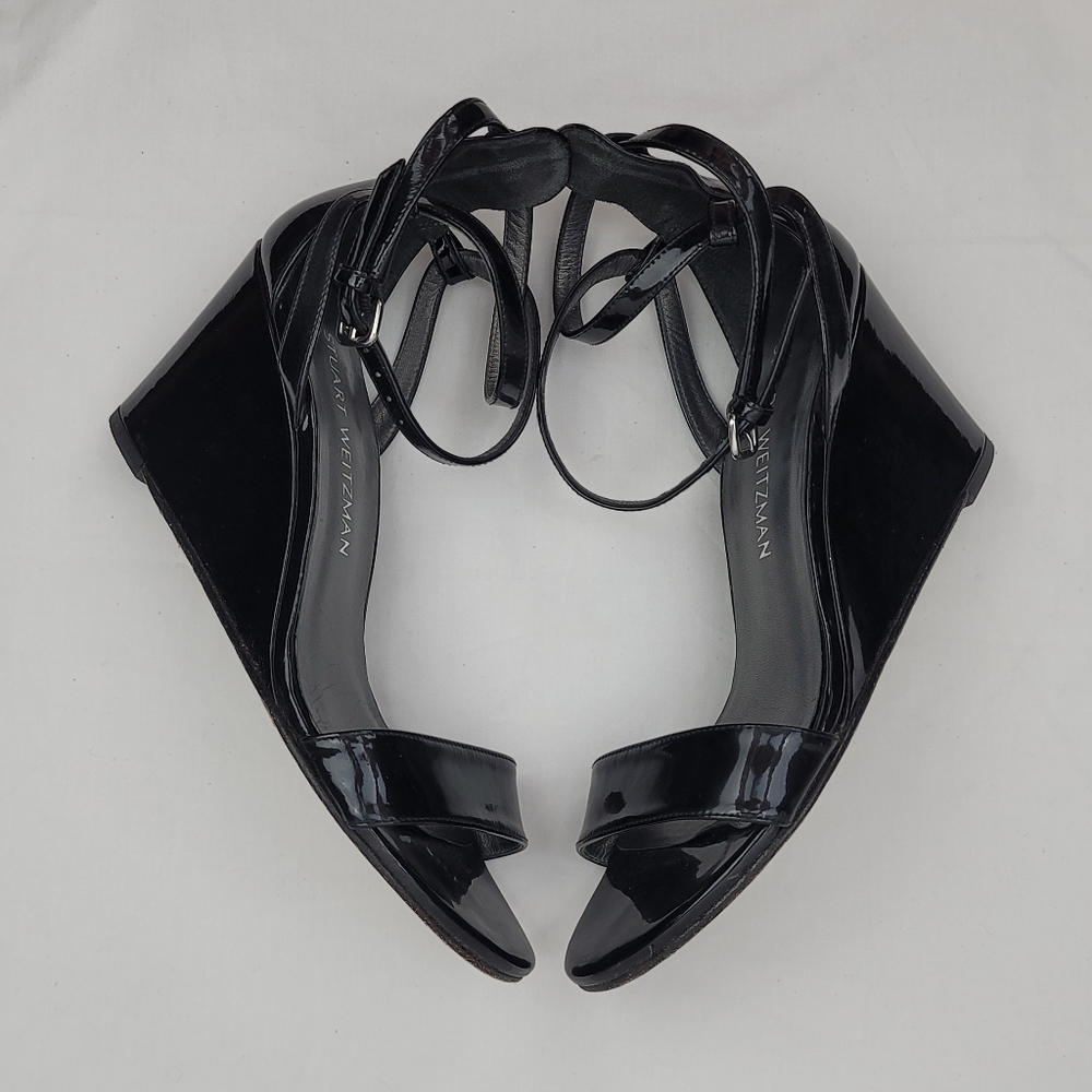 Stuart Weitzman Black Patent Open Toe Strappy San… - image 6